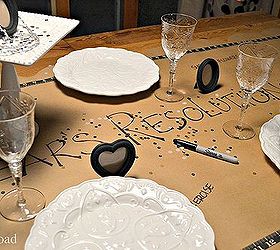 new year s resolution table runner, crafts, seasonal holiday decor, A simple craft paper runner down the center of your table is a great place for your guests to profess their New Year s resolutions