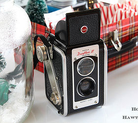 cozy hot cocoa station for the holidays, christmas decorations, seasonal holiday decor, Vintage Kodak Duaflex camera circa 1954 1957 has no real correlation to the display other than I liked the black color against the reds