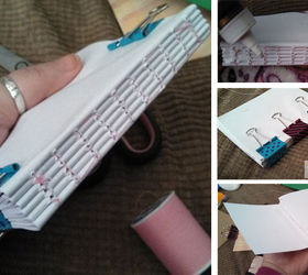 handbound journal or book binding, crafts, decoupage, Clamp sewn raw book together making it as straight as possible and then glue the raw spine Clamp and allow to dry atleast 1 hour Then glue cardstock wrap around book and smooth with squeegee