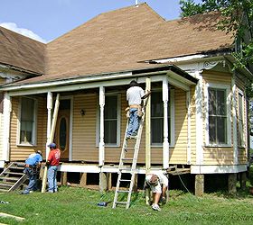 front porch transformation, curb appeal, painting, porches, First we had her rebuilt Our home is over 100 years old and we have been restoring her for 10 years She got a new roof windows and a new front door