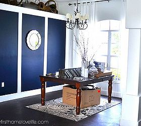 going bold navy blue dining room accent wall, home decor, painting, wall decor, Making progress