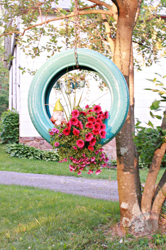 repurposed tires as flower planters, flowers, gardening, outdoor living, repurposing upcycling
