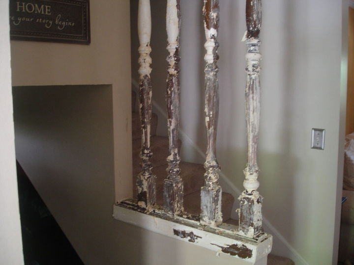 stair spindles and gallery wall, painting, stairs