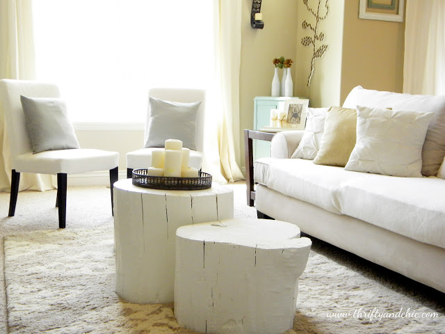 tree stump coffee table, diy, how to, painted furniture, went with an all white theme to keep with my decor