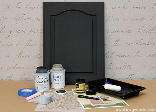 stencil how to using royal stencil size for a silver accented cabinet door, chalk paint, kitchen cabinets, painted furniture, repurposing upcycling, See our blog post for the full how to