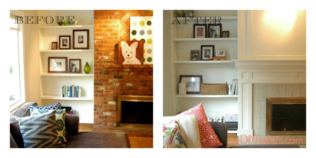 diy brick fireplace refacing, Side by Side Before and Afters