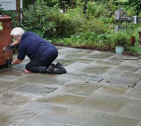 our pennsylvania bluestone patio gets a face lift, diy, patio, tiling, Mark and I share in the grunt work