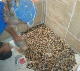 pebble floor in new shower, bathroom, diy renovations projects, flooring