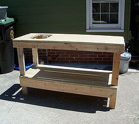 my new diy potting bench, diy, gardening, how to, outdoor living, woodworking projects, bench was built with pieces of wood I had in the garage