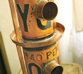 license plate repurposed metal birdhouses by gadgetsponge com, crafts, repurposing upcycling, Two Story Double Duplex Orange Blue Copper License Plate Repurposed Upcycled Metal Birdhouse