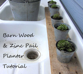 miniature zinc pails barn wood planter tutorial, gardening, repurposing upcycling