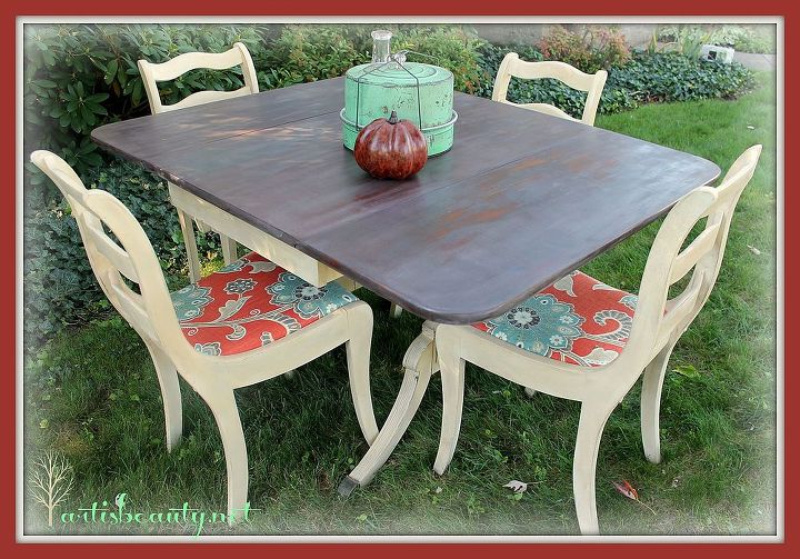 fairy tale rescued table and chairs makeover, painted furniture, woodworking projects, the finished set I had my doubts that She would turn out but I am happy to say I LOVE how she turned out