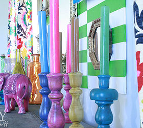 summer carnival mantel, home decor, repurposing upcycling, seasonal holiday decor, Wooden thrift store candlesticks