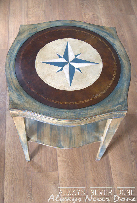nautical inspired compass side table, chalk paint, painted furniture, Nautical inspired table