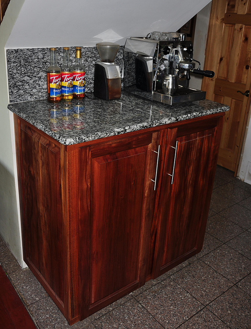 mahogany and granite kitchen, home decor, kitchen cabinets, kitchen design, Shop built Pantry cabinet with granite tile counter