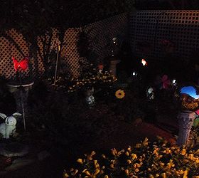 night time in the garden and patio, outdoor living, Solar lights through out the yard