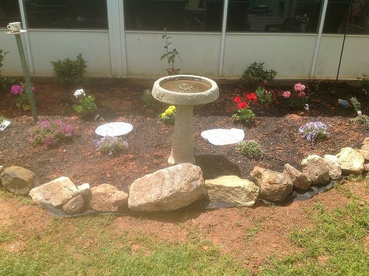 my garrden 2013 edition, flowers, gardening, We enjoy our screenroom and this will give us something pretty to look at I ve been collecting rocks for 5 6 years and finally decided to use them rather than buying landscaping stones