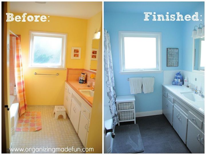 before and after of kids bathroom, bathroom ideas, countertops, home decor, Before and after