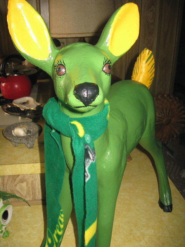 old worn out garden deer, crafts, painting, repurposing upcycling, Being a Ducks fan