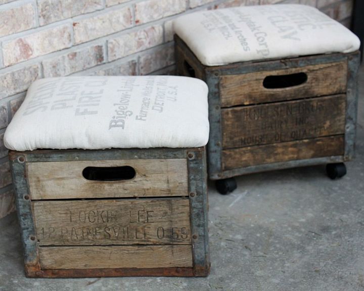 milk crate ottoman, diy, how to, painted furniture, repurposing upcycling