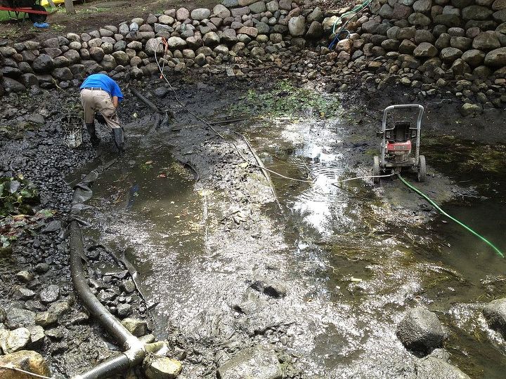 pond clean outs pond service pond renovations by gem ponds serving chicago il and, cleaning tips, home maintenance repairs, ponds water features, The pond is drained and power washed Muck is then pumped from the bottom of the pond