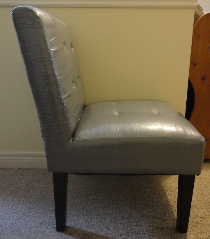 duct tape covered chair, painted furniture, repurposing upcycling, An after shot of the side view