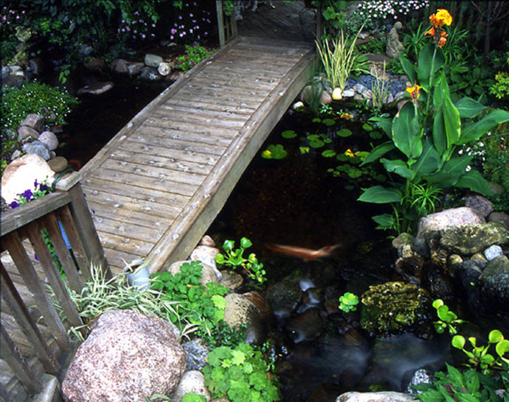 add a bridge to your pond or landscape, outdoor living, ponds water features, A bridge suspended over the water makes a great place for dangling toes into the water