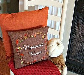 our fall mantel, seasonal holiday decor, Was happy to have spotted this cute ladderback chair recently at a consignment shop for only 10 It serves as a great spot for a couple of seasonal pillows pumpkin and throw