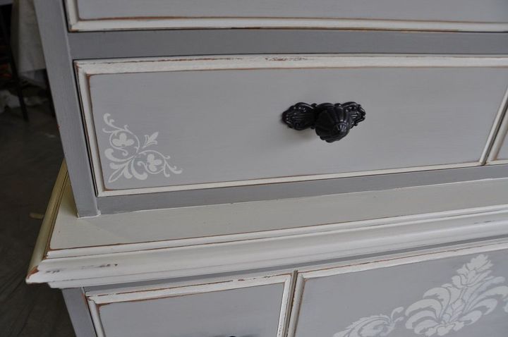 old maple dresser turned french country chic, painted furniture, I love the contrast of the lighter linen color against the darker linen I think it helps a big dresser have more interest