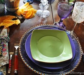 mardi gras tablescape, seasonal holiday d cor, Bright colors and Mardi Gras beads made the table festive