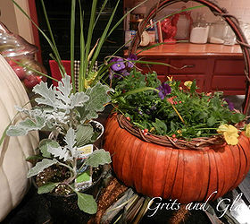 faux pumpkin planter, crafts, flowers, halloween decorations, seasonal holiday decor, Basic flowers from the garden center I used fresh ivy cuttings from my garden