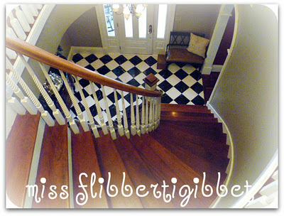 my foyer, doors, foyer, shabby chic, stairs, Top view of the staircase my husband built I chose and installed the black and white marble floor it s so classic and I always wanted one