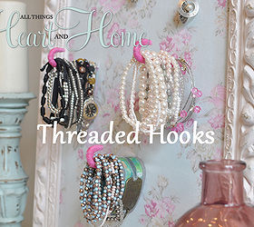 diy jewelry holder, crafts, The threaded hooks hold my bracelets and the cup hooks hold necklaces Complete tutorial on my blog