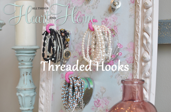 diy jewelry holder, crafts, The threaded hooks hold my bracelets and the cup hooks hold necklaces Complete tutorial on my blog