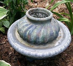repurposing in the garden, gardening, repurposing upcycling, old pot and pedestal become a bird water source