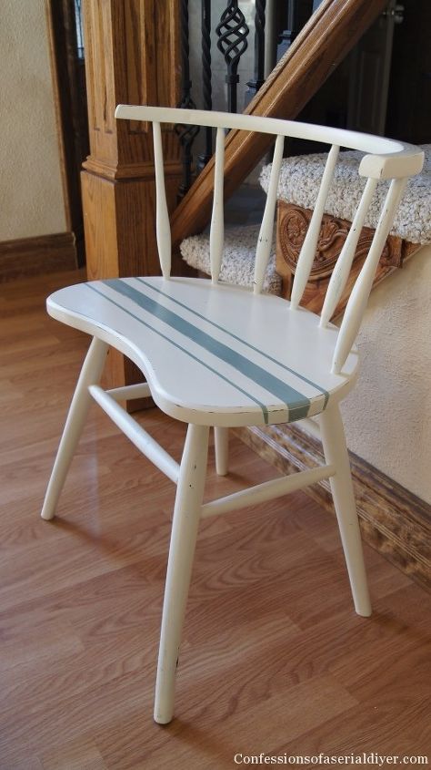 grain sack painted chair, chalk paint, painted furniture, Stripes in Duck Egg Blue ASCP were just what it needed