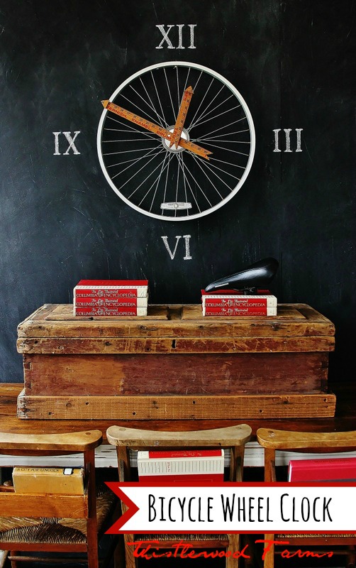 inspiring diy projects, crafts, painted furniture, repurposing upcycling, Bicycle Wheel Clock via Thistlewood Farms