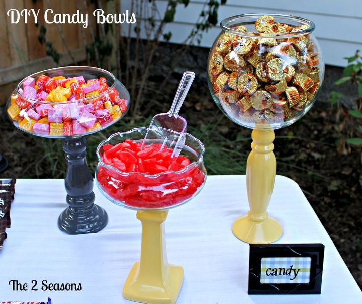turn candle holders into candy dishes, home decor, repurposing upcycling, Much better don t you think If you are hosting a July 4th party these would be cute in red white and blue And the best thing is they are easy and inexpensive