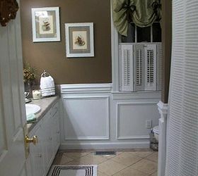 small budget cosmetic makeover guest bath before after, bathroom ideas, home decor, window treatments, The Before