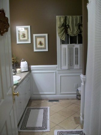 small budget cosmetic makeover guest bath before after, bathroom ideas, home decor, window treatments, The Before
