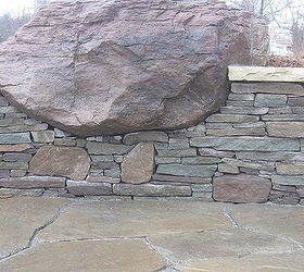 stone sofas and unique outdoor spaces in baltimore md, outdoor living, Stone wall with boulder accents