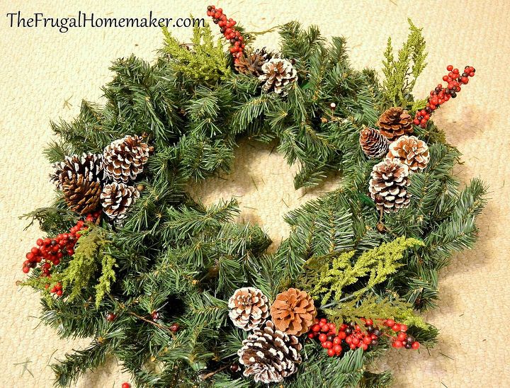 faux christmas evergreen wreath, crafts, wreaths, add berries pinecones greenery picks