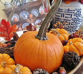 i ve decorated my grandmother s dough bowl with thanksgiving in mind filled with, seasonal holiday d cor, thanksgiving decorations, This long stemmed pumpkin is the star