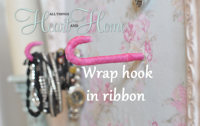 diy jewelry holder, crafts, Wrap threaded hooks with ribbon