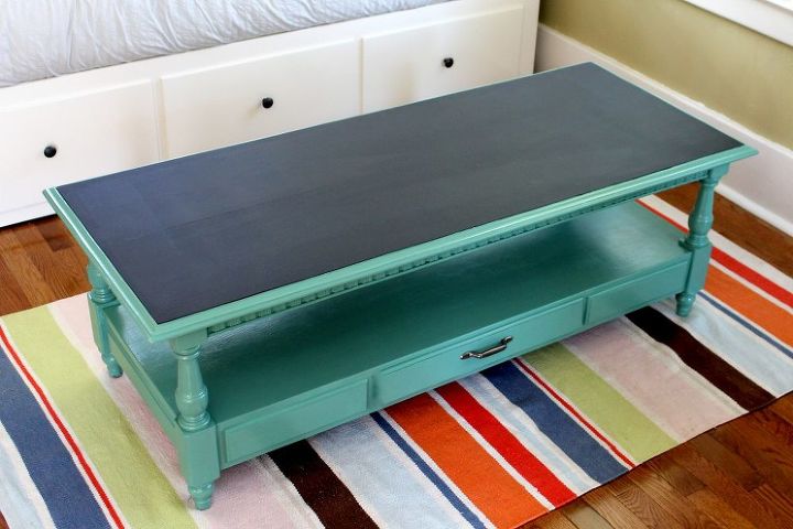 old coffee table becomes game table with scoreboard, painted furniture, repurposing upcycling, I selected a paint that matched the fabric on a nearby chair After two coats of paint I applied two coats of chalkboard paint to the top