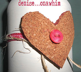 jar of hearts, chalk paint, crafts, seasonal holiday decor, Cork Heart with pink button detailing