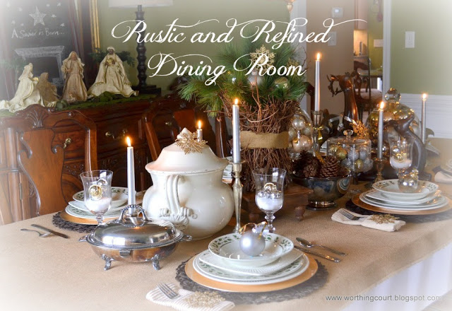 my rustic and refined christmas dining room, dining room ideas, seasonal holiday decor, Rustic and refined Christmas tablescape