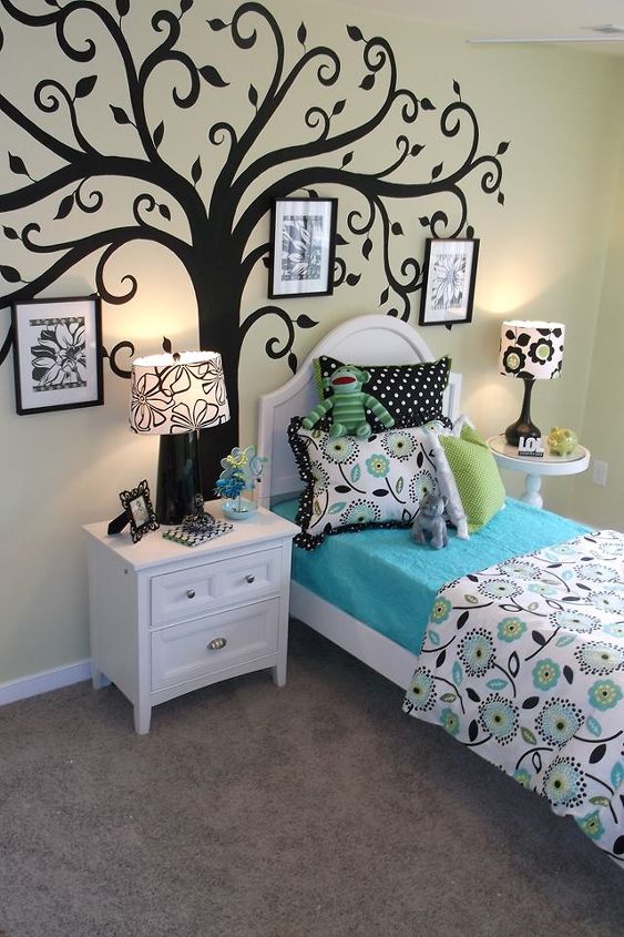 recent job for terri kemp interiors, bedroom ideas, home decor, painting, Large painted tree for a fun whimsical girls room This tree will be available as a decal at