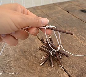 make a rustic grapevine pinecone christmas garland for free, christmas decorations, seasonal holiday decor, Starting with string at 2 arm s length tie a loose knot into the centre of the string then insert your first twig Double knot Then add another and another and another Tie in a pinecone between every 7th stick if desired