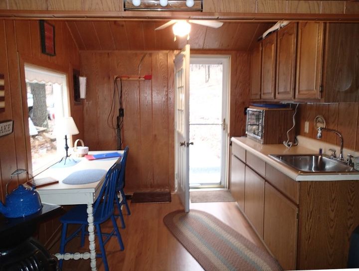 small cabin leave it wood or go with paint and beadboard, Little cabin kitchen and eating area